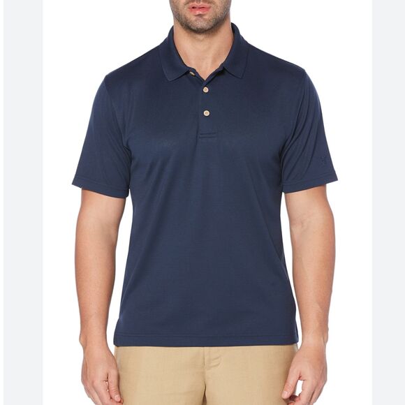 Men Cubavera Essential Textured Striped Polo Shirt in Dark Navy Size Medium - Picture 1 of 8